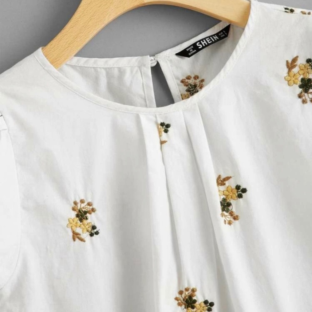 SHEIN Flower All Over  Embroidered Cotton Blouse - Picture 10 of 12